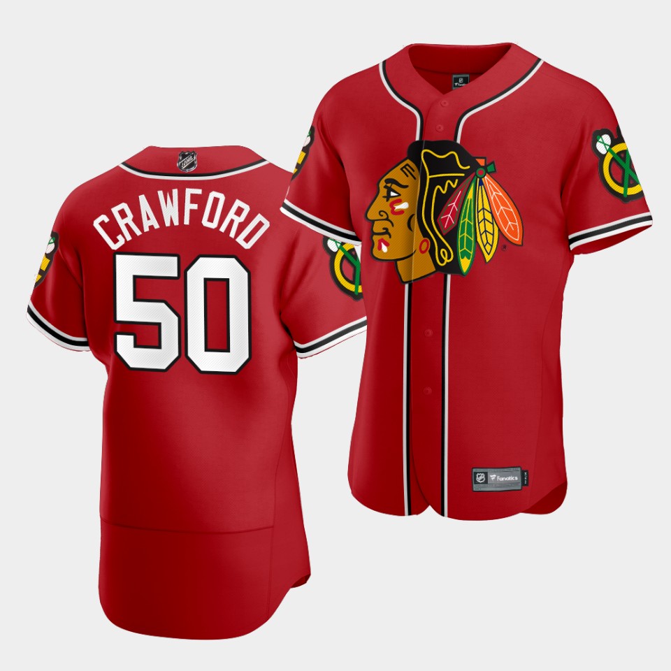 Corey Crawford Chicago Blackhawks 2020 NHL X MLB Crossover Edition Red Baseball Stitched Jersey