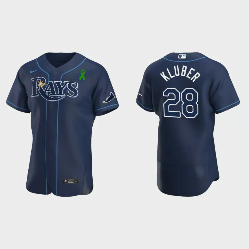 Corey Kluber Tampa Bay Rays Green Ribbon Authentic Alternate Jersey – Navy