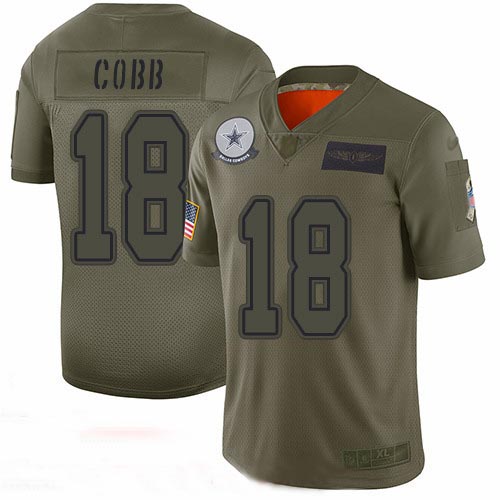 Cowboys #18 Randall Cobb Camo Youth Stitched Football Limited 2019 Salute to Service Jersey