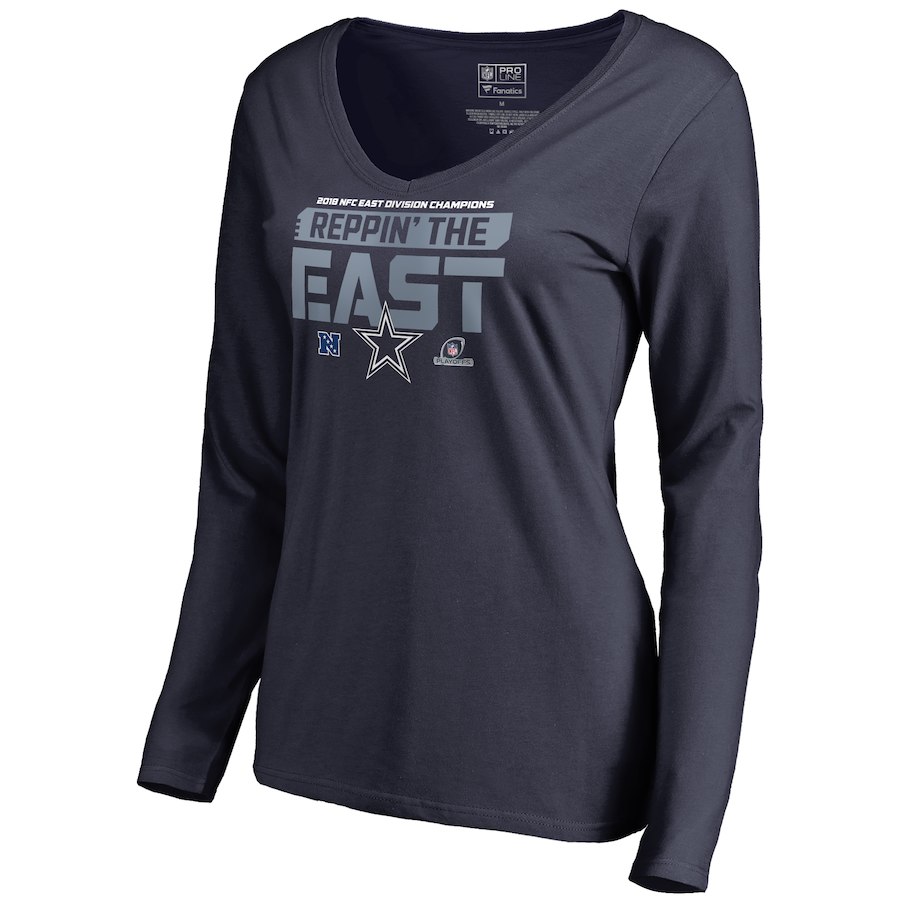 Cowboys Navy Women's Long Sleeve 2018 NFL Playoffs Reppin' The East T-Shirt