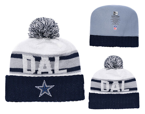 Cowboys Retro Logo Navy Cuffed Pom Knit Hat YD