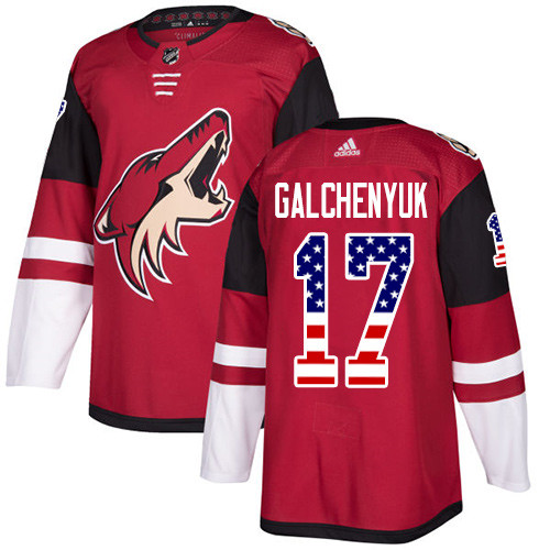 Coyotes #17 Alex Galchenyuk Maroon Home Authentic USA Flag Stitched Hockey Jersey