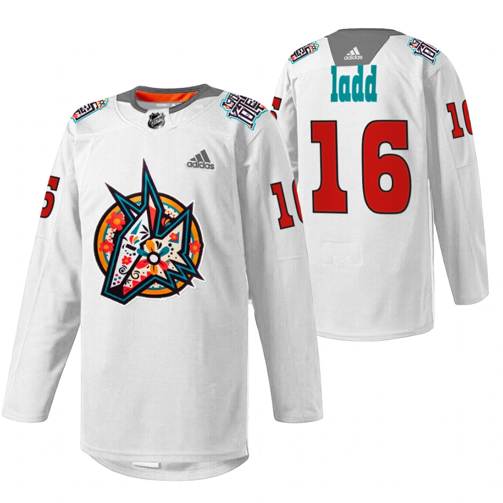 Coyotes Andrew Ladd 2022 Los Yotes Night White Warmup Jersey