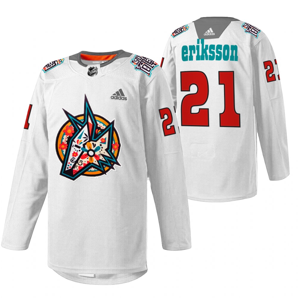 Coyotes Loui Eriksson 2022 Los Yotes Night White Warmup Jersey