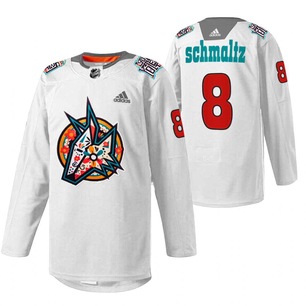 Coyotes Nick Schmaltz 2022 Los Yotes Night White Warmup Jersey