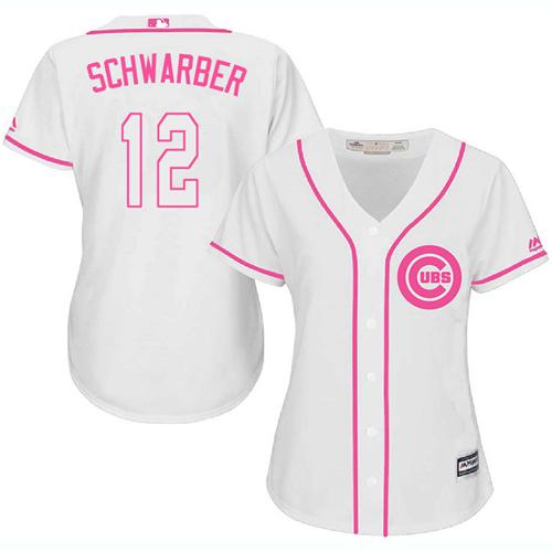 Cubs #12 Kyle Schwarber White Pink Fashion Women's Stitched MLB Jersey