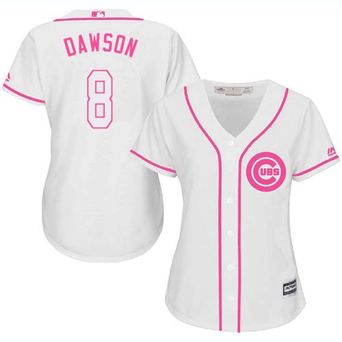 Cubs #8 Andre Dawson White Pink Fashion Women's Stitched MLB Jersey