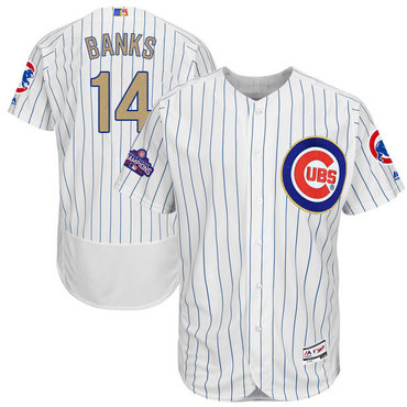 Cubs 14 Ernie Banks White 2017 Gold Program Flexbase Jersey