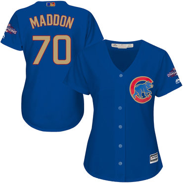 Cubs 70 Joe Maddon Blue Women World Series Champions Gold Program Cool Base Jersey