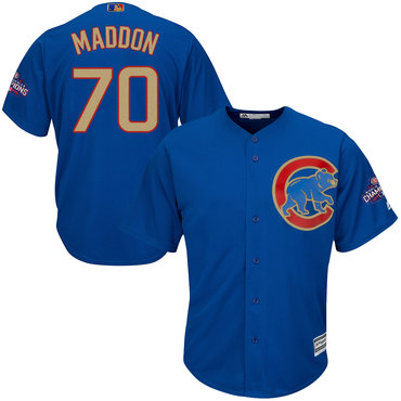 Cubs 70 Joe Maddon Blue World Series Champions Gold Program Cool Base Jersey