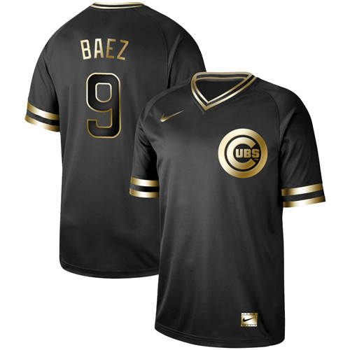 Cubs 9 Javier Baez Black Gold Nike Cooperstown Collection Legend V Neck Jersey