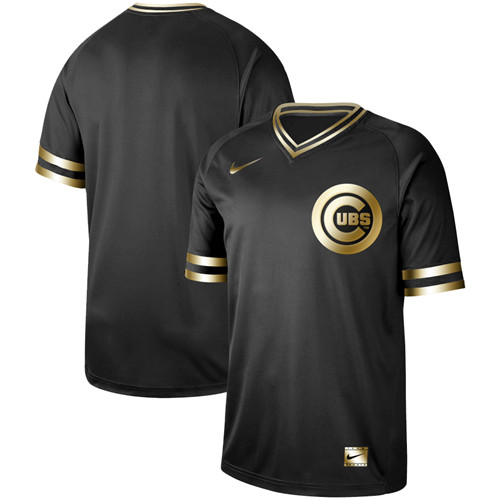 Cubs Blank Black Gold Nike Cooperstown Collection Legend V Neck Jersey