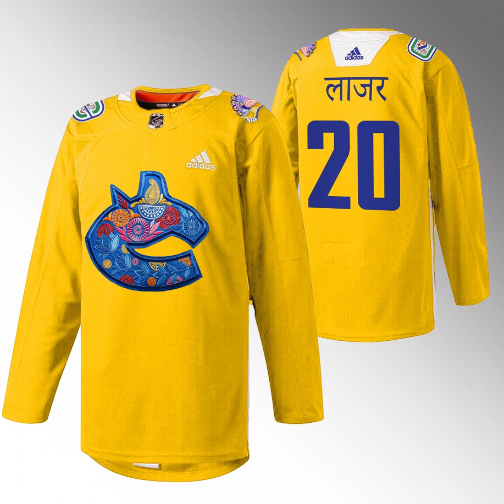 Curtis Lazar Canucks Diwali Night Jersey Yellow Warmup