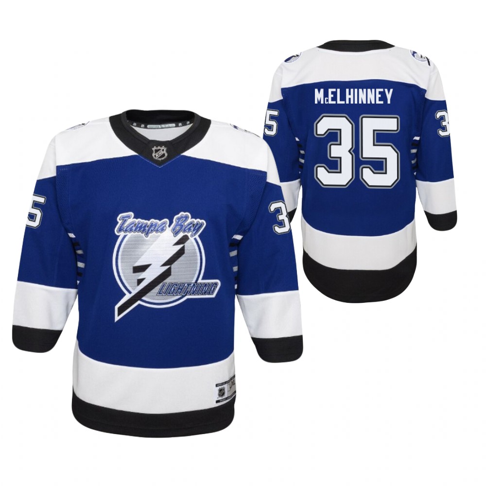 Curtis McElhinney Tampa Bay Lightning 2021 Reverse Retro Blue Youth Jersey Replica
