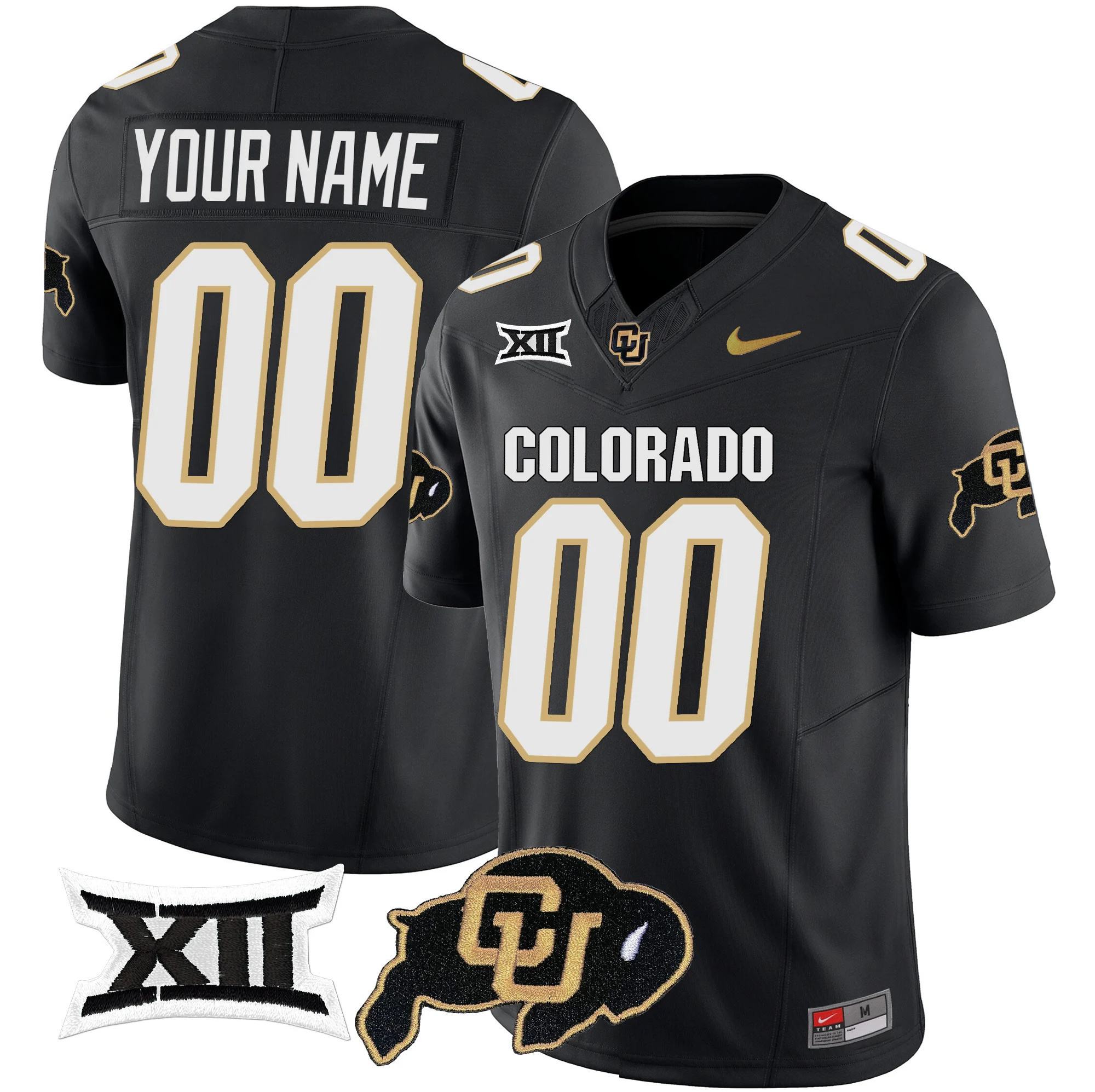 Custom   Colorado Buffaloes Vapor Limited Football Jersey V2 - Big 12 XII Patch - All Stitched BLACK