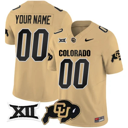 Custom   Colorado Buffaloes Vapor Limited Football Jersey V2 - Big 12 XII Patch - All Stitched GOLD
