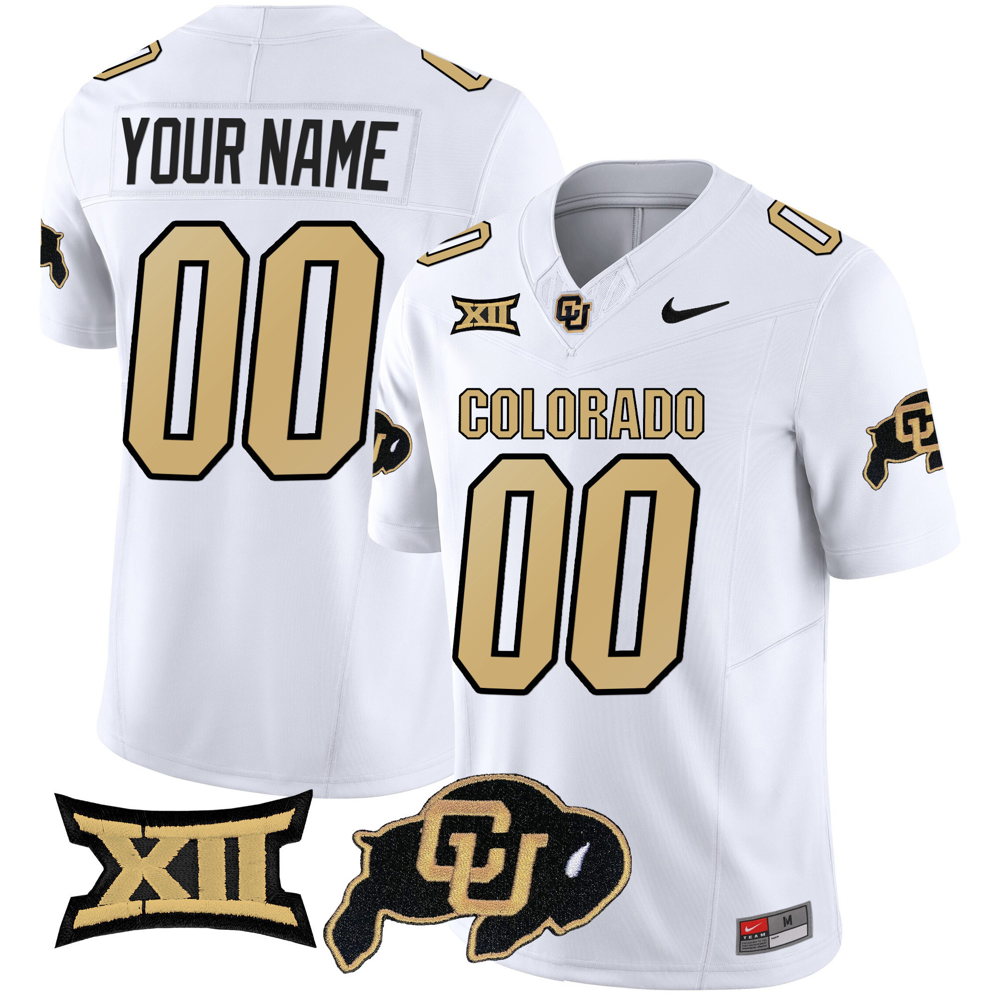 Custom   Colorado Buffaloes Vapor Limited Football Jersey V2 - Big 12 XII Patch - All Stitched WHITE