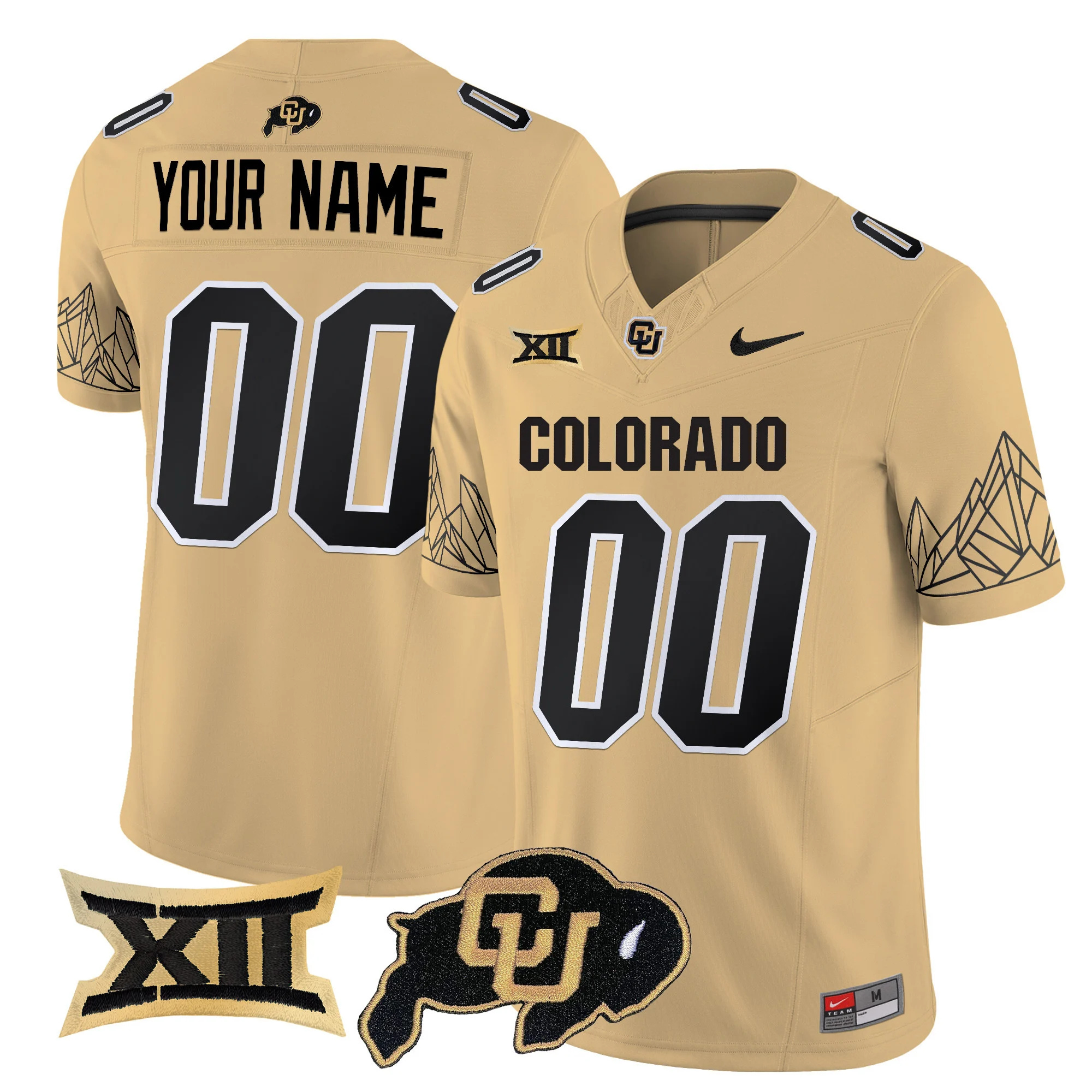 Custom   Colorado Buffaloes Vapor Limited football Jersey V3 Big 12 XII Patch - All Stitched  GOLD