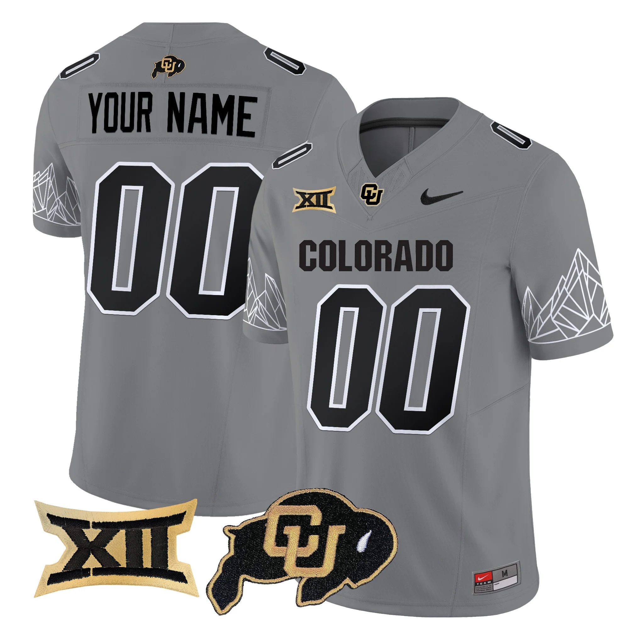 Custom   Colorado Buffaloes Vapor Limited football Jersey V3 Big 12 XII Patch - All Stitched  GRAY