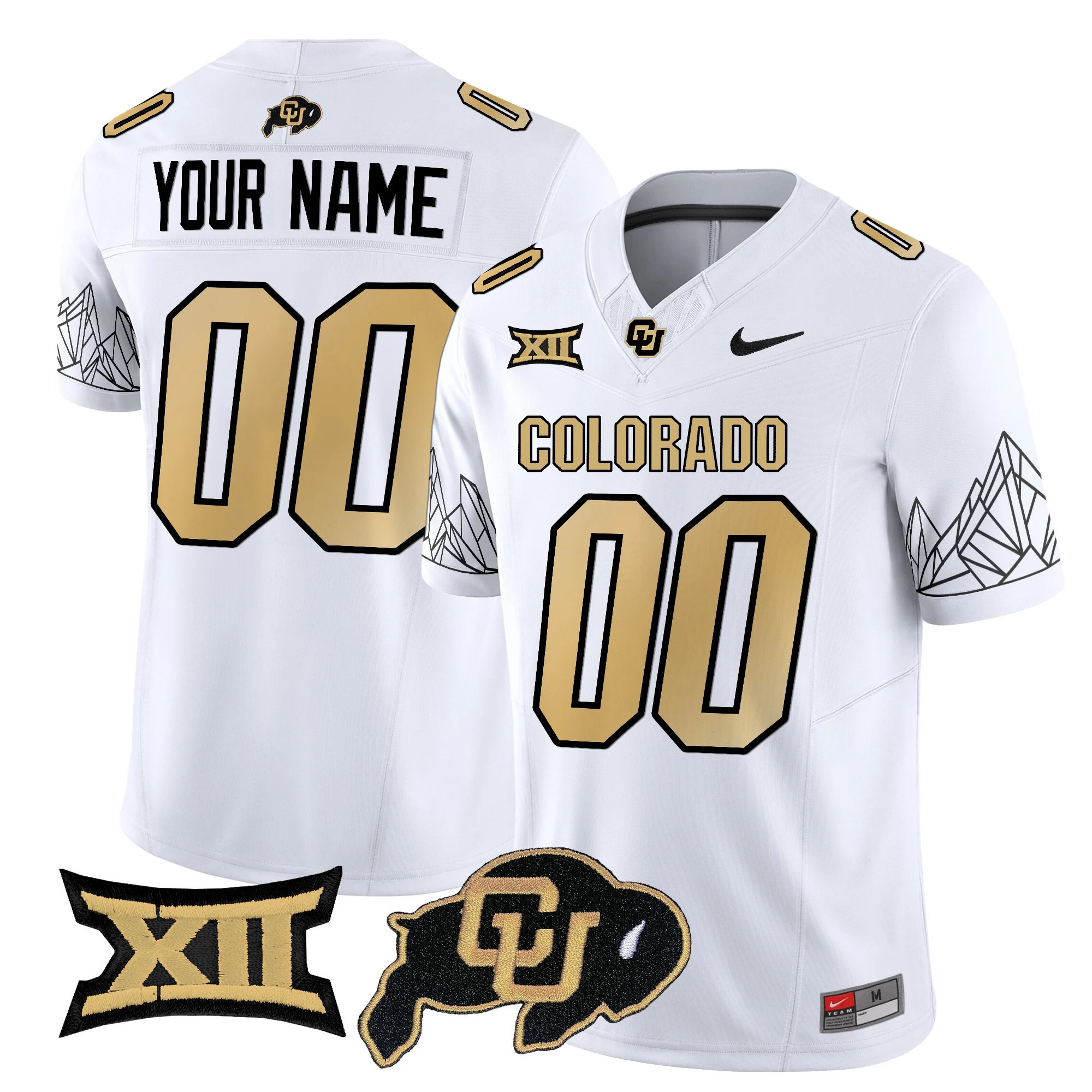 Custom   Colorado Buffaloes Vapor Limited football Jersey V3 Big 12 XII Patch - All Stitched WHITE