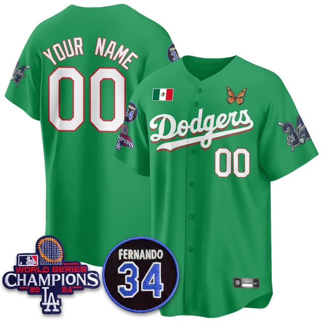 Custom   Los Angeles   Dodgers Mexican For 34 Custom Jersey - All Stitched  Green