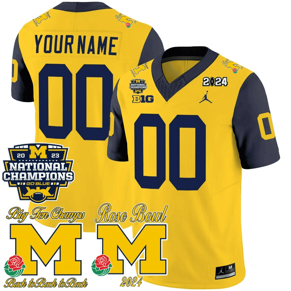 Custom   Michigan Wolverines 2023 National Champions & Rose Bowl Patch Vapor Football Jersey- All Stitched Navy Sleeve