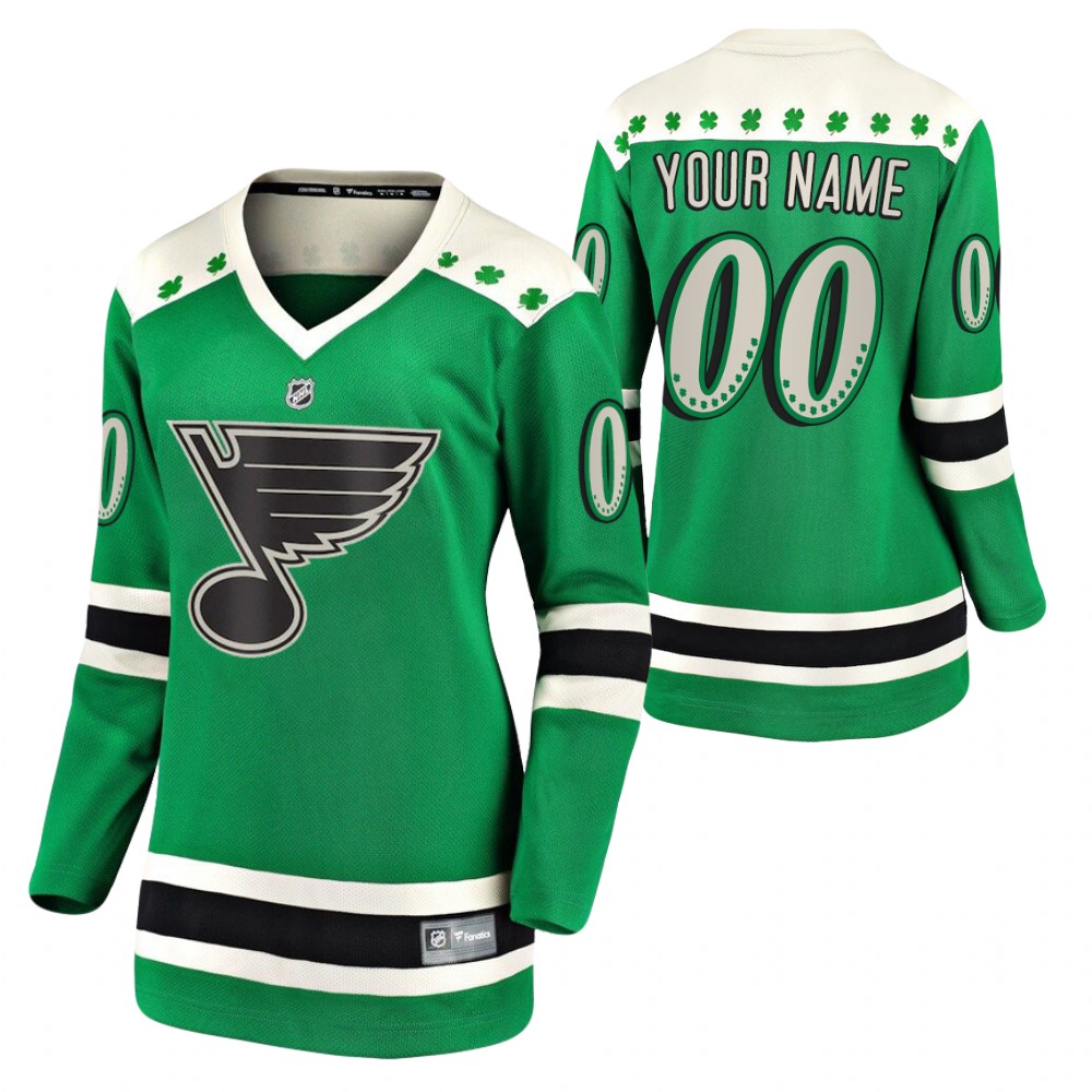 Custom #00 Blues 2021 St. Patrick's Day Women Jersey Green