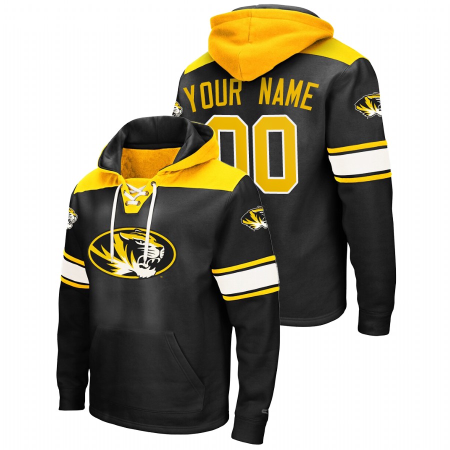 Custom #00 Men's Missouri Tigers 2.0 Lace-Up Black Pullover Hoodie