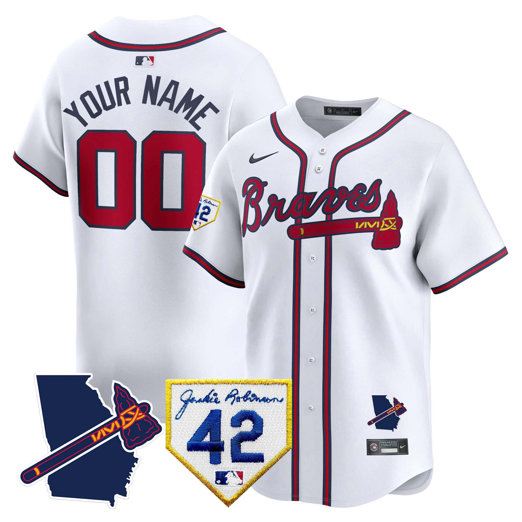 Custom  Atlanta Braves 2024 Robinson & Georgia Patch Vapor Premier Limited Baseball   Jersey – All Stitched  White