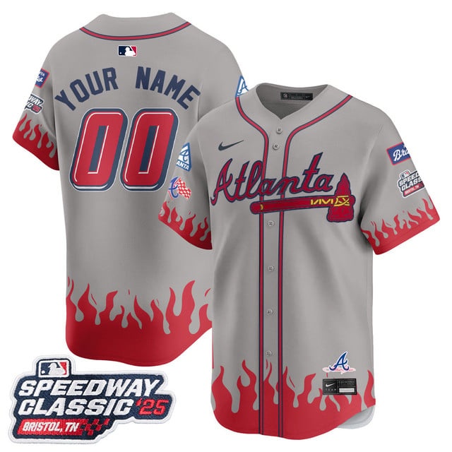 Custom  Atlanta Braves 2025 Speedway Classic Limited  Jersey V2 - All Stitched  Gray