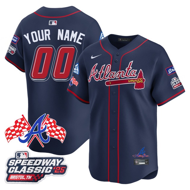 Custom  Atlanta Braves 2025 Speedway Classic Limited Custom Jersey V1 - All Stitched Navy