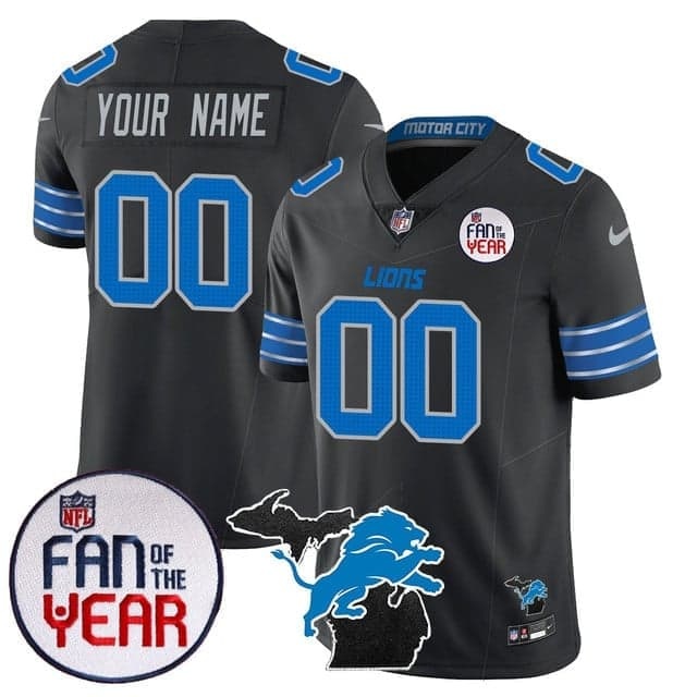 Custom  Detroit Lions Fan Of The Year  Jersey - All Stitched Black