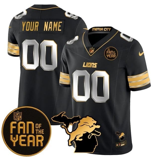 Custom  Detroit Lions Fan Of The Year  Jersey - All Stitched Black Gold