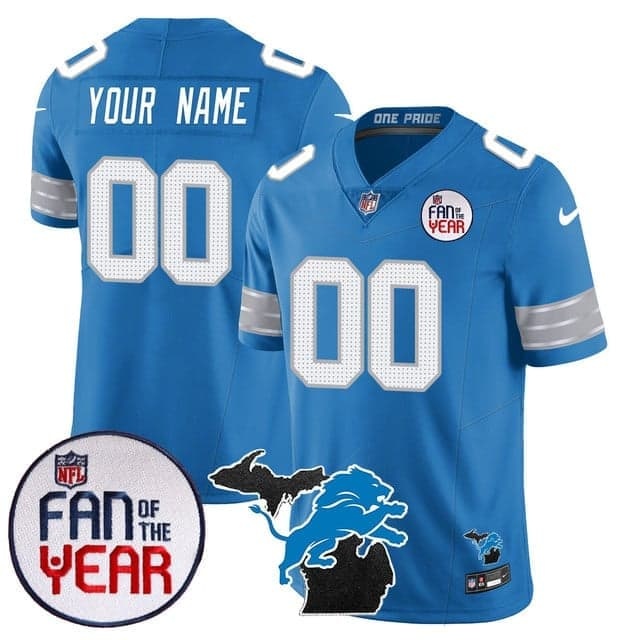 Custom  Detroit Lions Fan Of The Year  Jersey - All Stitched Blue