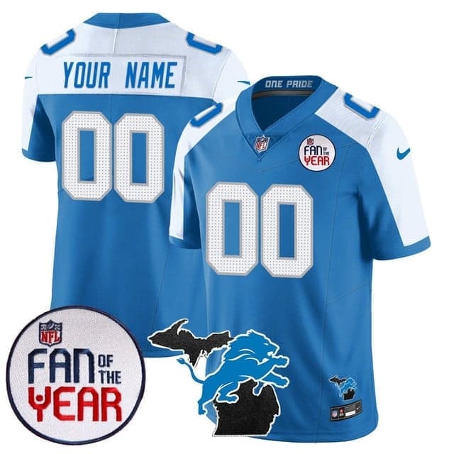 Custom  Detroit Lions Fan Of The Year  Jersey - All Stitched Blue Alternate