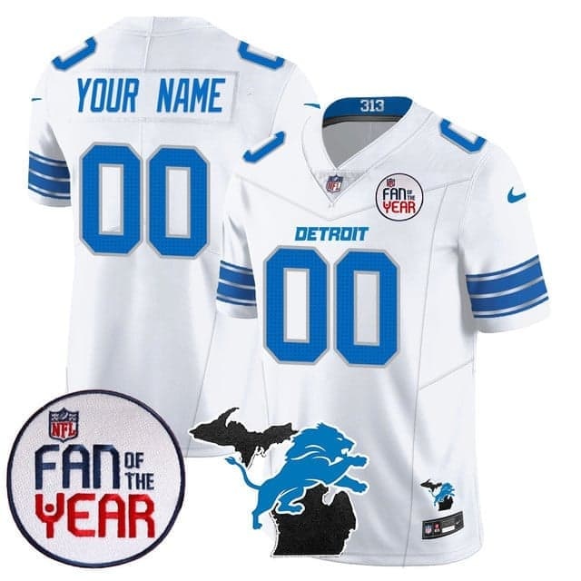 Custom  Detroit Lions Fan Of The Year  Jersey - All Stitched White