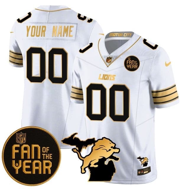 Custom  Detroit Lions Fan Of The Year  Jersey - All Stitched White Gold