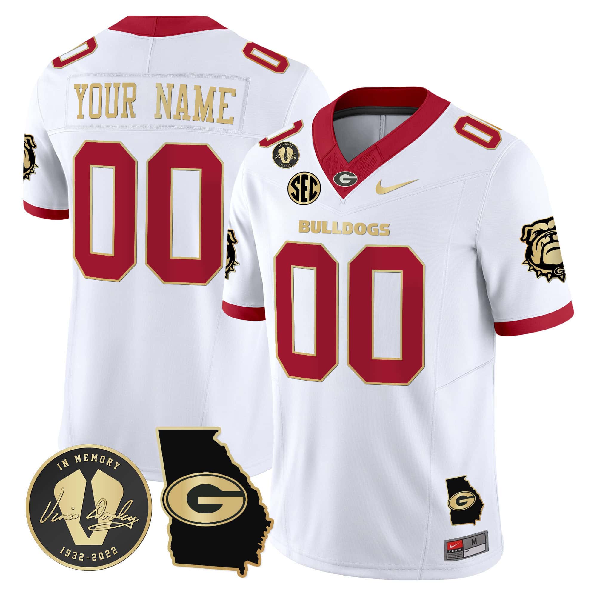 Custom  Georgia Bulldogs 2024 Vapor Football Jersey V5 – Georgia Map – All  Stitched   White Gold Trim