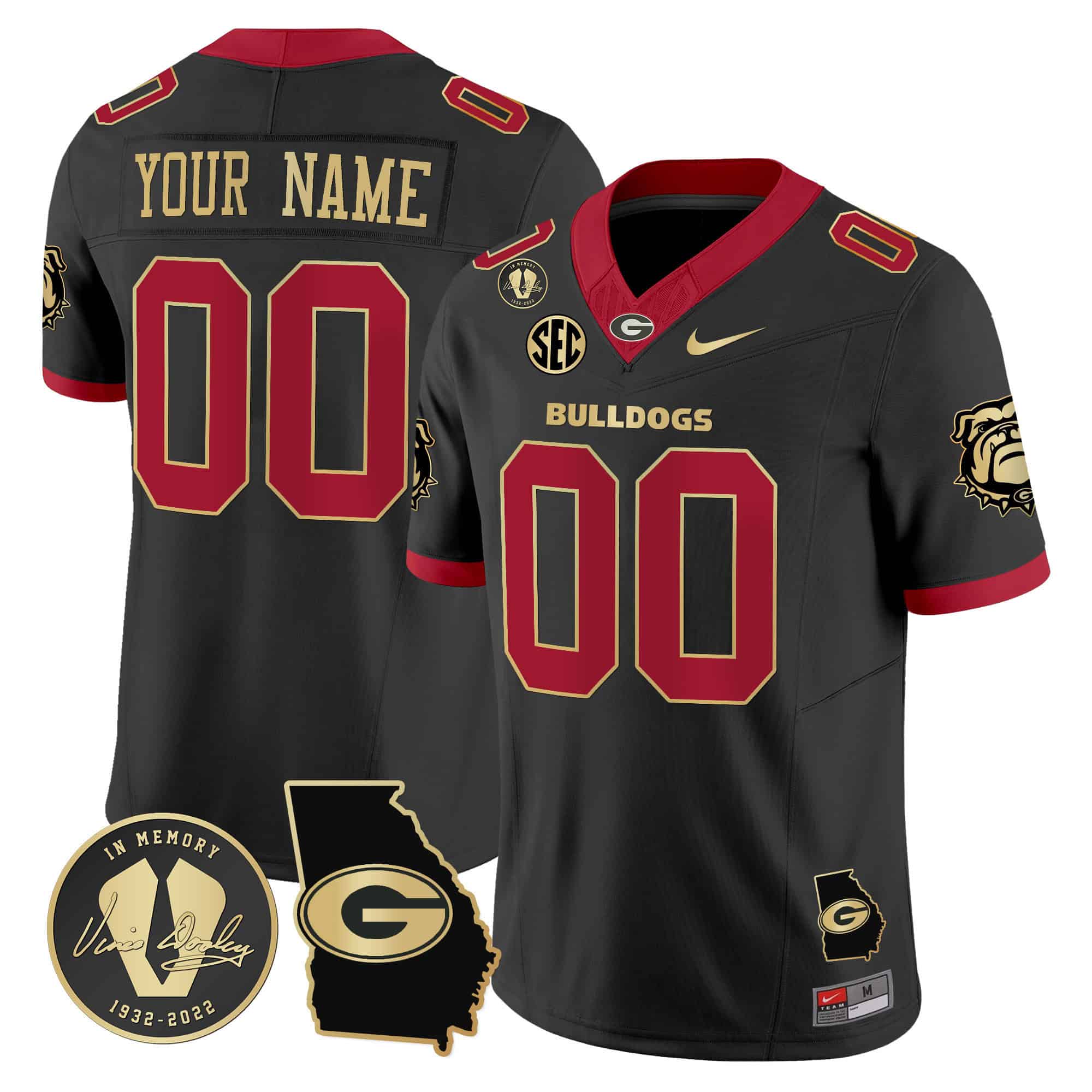 Custom  Georgia Bulldogs 2024 Vapor Football Jersey V5 – Georgia Map – All  Stitched Black Gold Trim