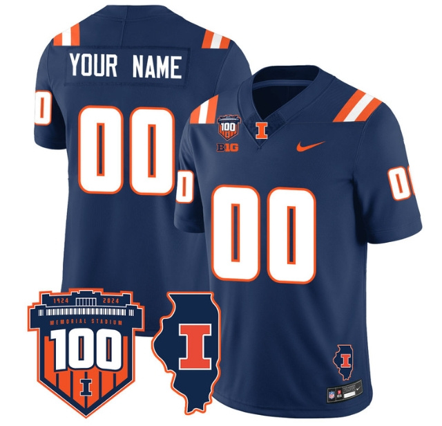 Custom  Illinois Football Throwback Jersey - All Stitched  NAVY