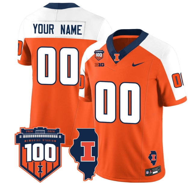 Custom  Illinois Football Throwback Jersey - All Stitched  ORANGE ALTERNATE