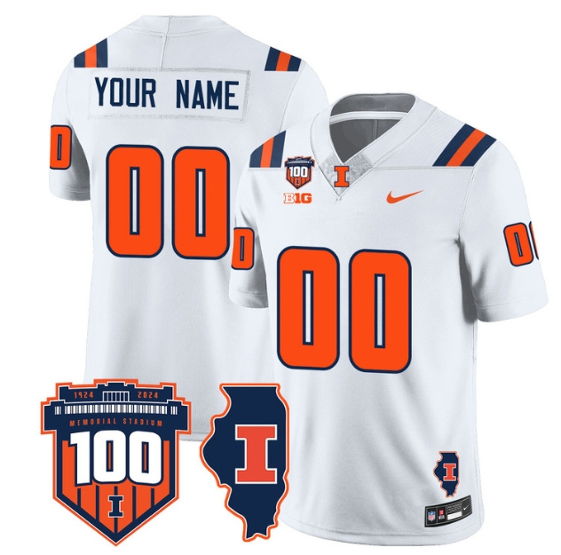 Custom  Illinois Football Throwback Jersey - All Stitched  WHITE