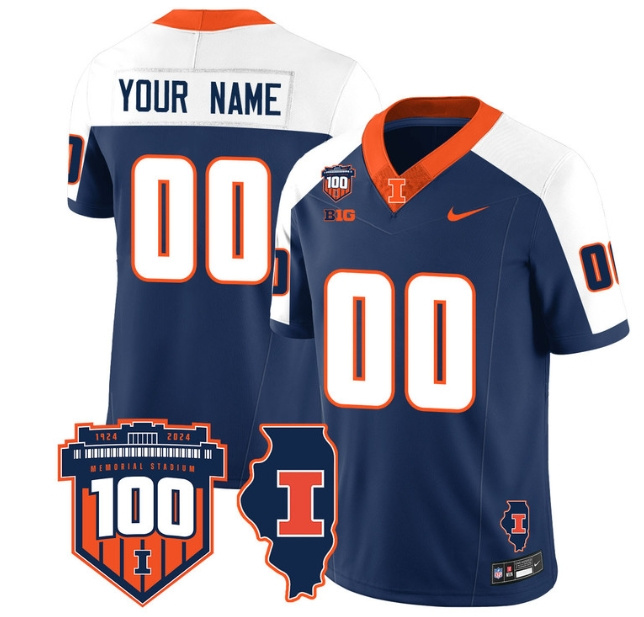 Custom  Illinois Football Throwback Jersey - All Stitched NAVY ALTERNATE