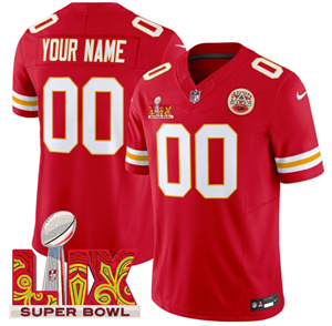 Custom  Kansas City Chiefs Super Bowl LIX Patch Vapor Limited   Jersey - All Stitched  Red