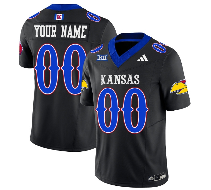 Custom  Kansas Jayhawks   Football Jersey - All Stitched BLACK