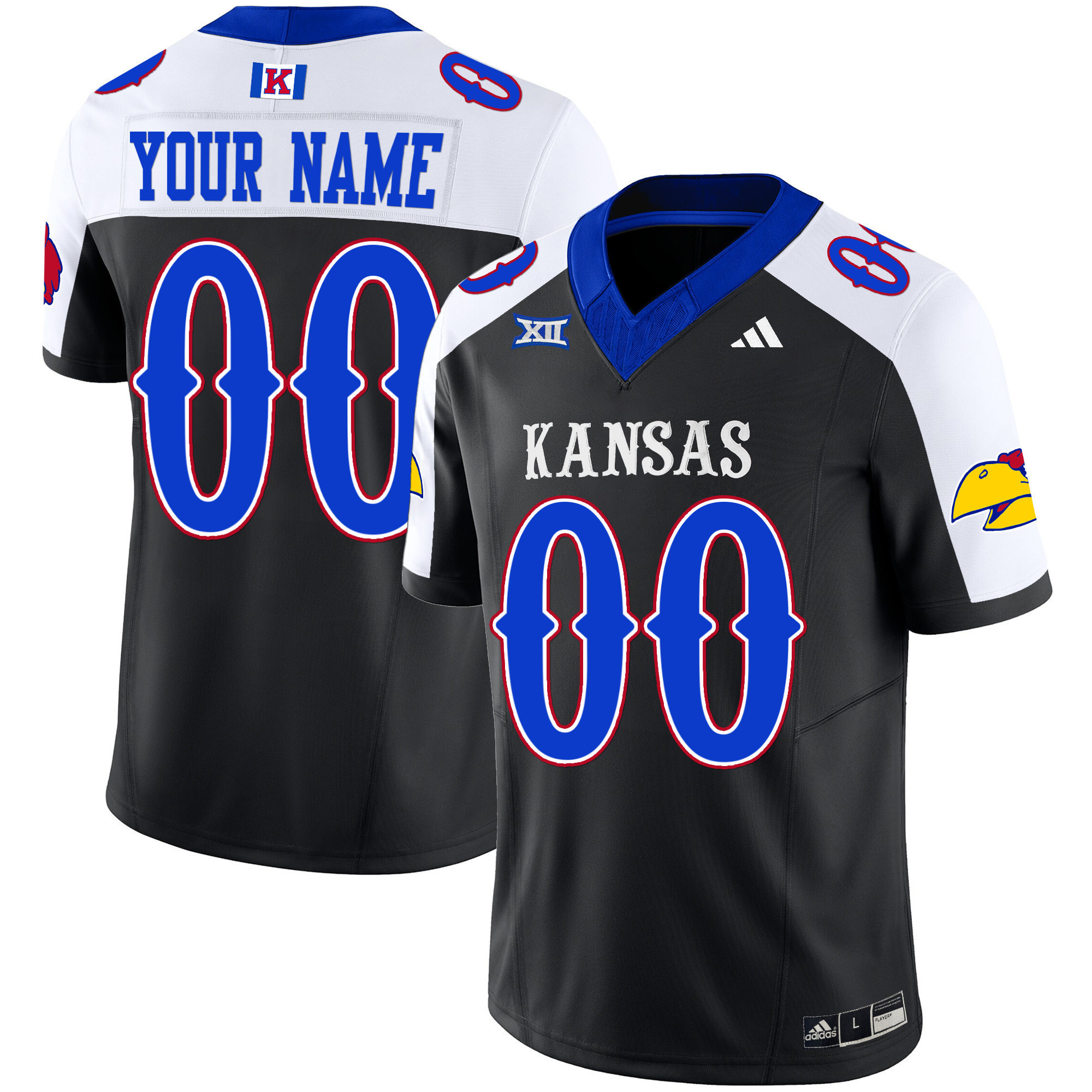 Custom  Kansas Jayhawks   Football Jersey - All Stitched BLACK i
