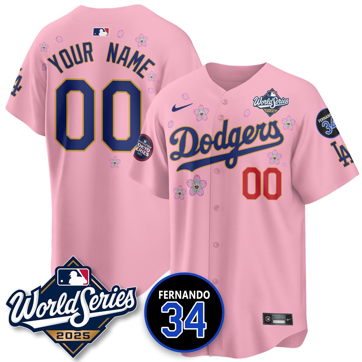 Custom  Los Angeles Dodgers Tokyo Series 2025 NL Champions  Jersey - All Stitched Cherry Blossom