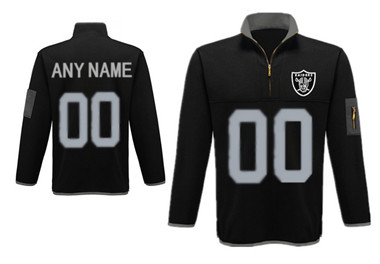 Custom  Men's Oakland Raiders Antigua Charcoal Fortune Sweater Knit Microfleece Quarter-Zip Pullover Jacket