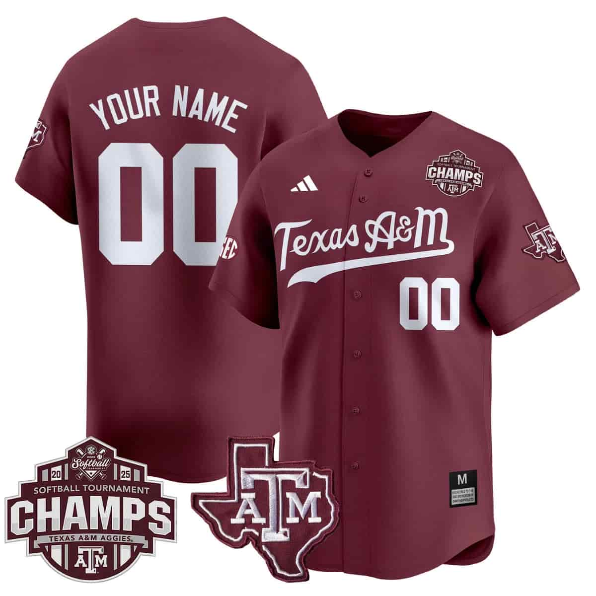 Custom  Men's Size - Texas A&M Aggies 2025 SEC Softball Conference Tournament Champions Patch Vapor Premier Limited Jersey - All Stitched Maroon