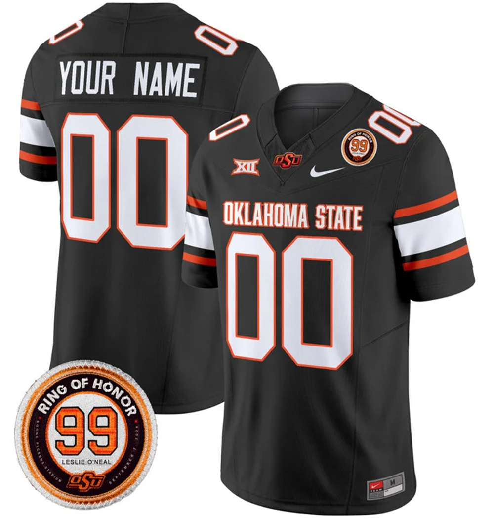 Custom  Oklahoma State Cowboys Leslie O'neal Patch Vapor Limited Football Jersey - All Stitched  BLACK